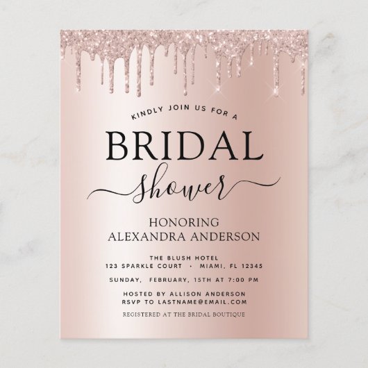 Budget Vrijgezellenfeest Blush Pink Glitter Flyer (Voorkant)