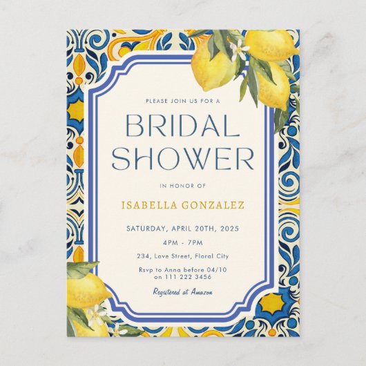 Budget Vrijgezellenfeest  Citroen Mediterraan Uitnodiging Briefkaart (Voorkant)