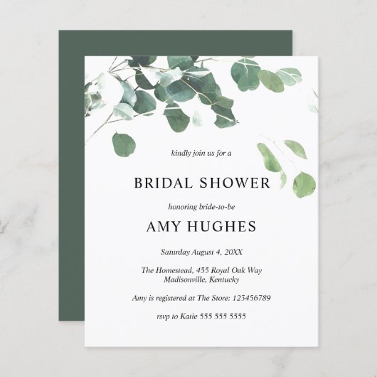 Budget Vrijgezellenfeest Eucalyptus Greenery Invit (Voorkant / Achterkant)