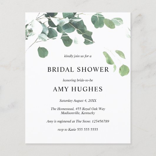 Budget Vrijgezellenfeest Eucalyptus Greenery Invit (Voorkant)