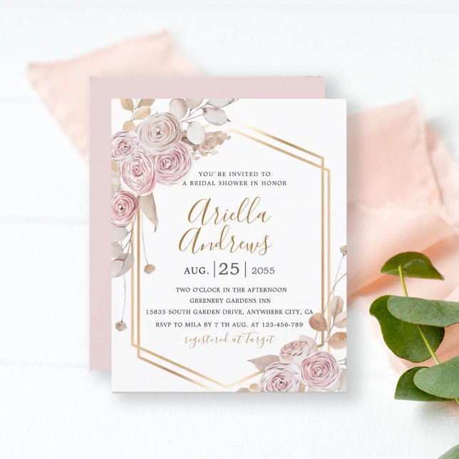 Budget Vrijgezellenfeest Floral Pink, Gold Invitat (Creator heeft geüpload)