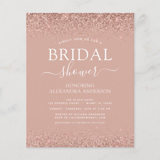Budget Vrijgezellenfeest Glitter Blush Pink uitnod Flyer (Voorkant)