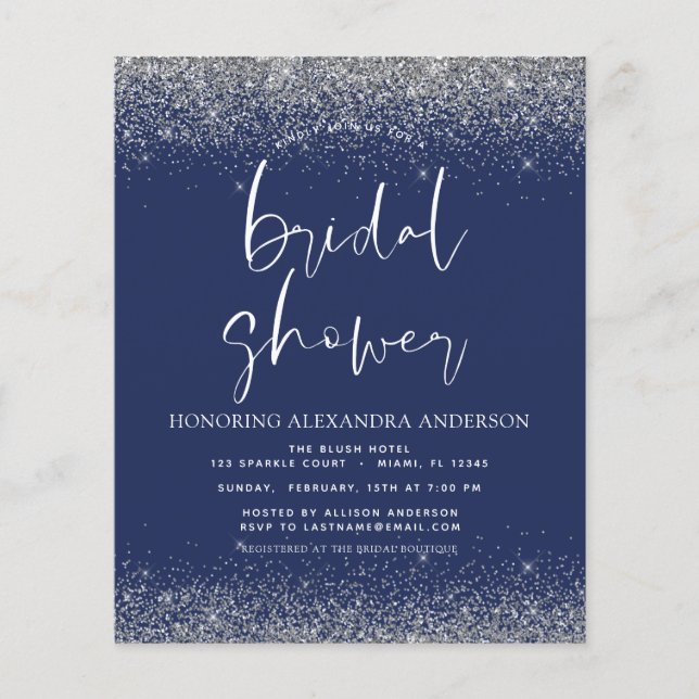 Budget Vrijgezellenfeest Glitter Silver Navy Blue (Voorkant)