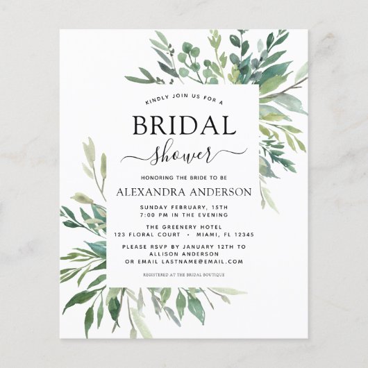 Budget Vrijgezellenfeest Greenery Botanical Invita Flyer (Voorkant)