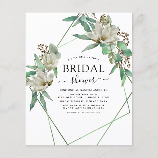 Budget Vrijgezellenfeest Greenery Magnolia Uitnodi Flyer (Voorkant)