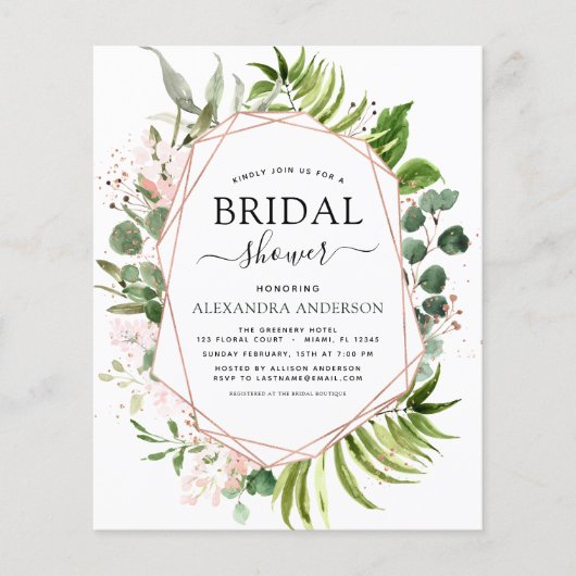 Budget Vrijgezellenfeest Greenery Roos Gold Invita Flyer (Voorkant)