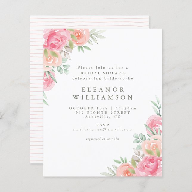 Budget Vrijgezellenfeest Nodig  Roze Bloemen uit (Voorkant / Achterkant)