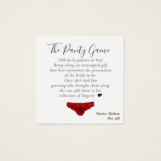 BUDGET Vrijgezellenfeest Red Lingerie Panty Game K Vierkante Visitekaartjes (Voorkant)