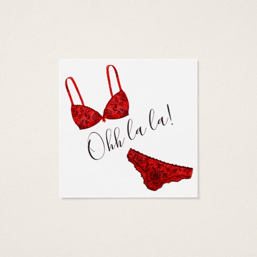 BUDGET Vrijgezellenfeest Red Lingerie Panty Game K Vierkante Visitekaartjes (Achterkant)