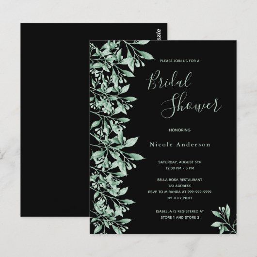 Budget vrijgezellenfeest zwart groen uitnodiging (Voorkant / Achterkant)