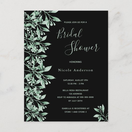 Budget vrijgezellenfeest zwart groen uitnodiging (Voorkant)