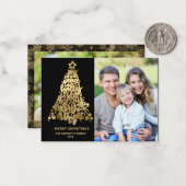Budget Vrolijk kerstfeest 2 foto goud Notitiekaartje (Voorkant / Achterkant in situ)