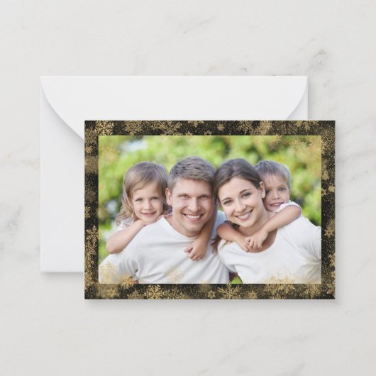 Budget Vrolijk kerstfeest 2 foto goud Notitiekaartje (Achterkant)