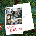 Budget Vrolijk Kerstfeest 6 foto rode typografie k<br><div class="desc">Rustiek modern rood handgeschreven kalligrafie Vrolijk kerstscript met zes familie multi foto collage eenvoudige minimalistische witte budget betaalbare vakantie kaart sjabloon met uw aangepaste gepersonaliseerde tekst aan beide zijden. LEES DE PRODUCTBESCHRIJVING AAN DE LINKERKANT VOORDAT U KOOPT! ENVELOPPEN ZIJN OPTIONEEL. Dubbelcheck alle informatie en spelling van jouw tekst omdat je...</div>