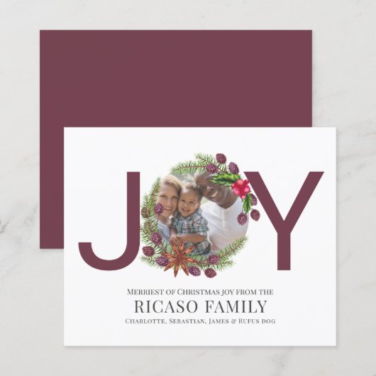 BUDGET Vrolijk kerstfeest Joy Plum Wreatfoto Card (Voorkant / Achterkant)