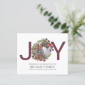 BUDGET Vrolijk kerstfeest Joy Plum Wreatfoto Card (Staand voorkant)