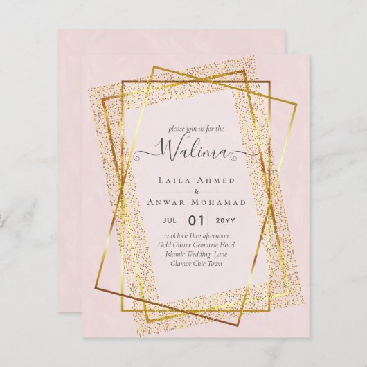 Budget Walima Moslim Huwelijk Gouden Lijst Uitnodi (Voorkant / Achterkant)