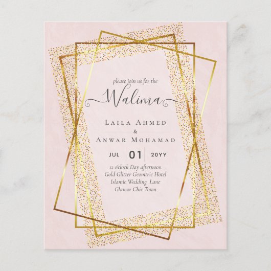 Budget Walima Moslim Huwelijk Gouden Lijst Uitnodi (Voorkant)