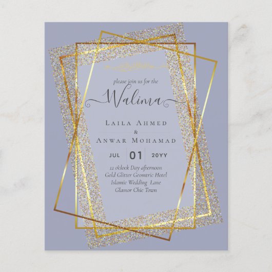 Budget Walima Moslim Huwelijk Gouden Lijst Uitnodi Flyer (Voorkant)