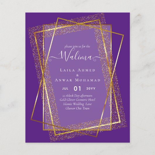 Budget Walima Moslim Huwelijk Gouden Lijst Uitnodi Flyer (Voorkant)