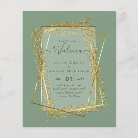 Budget Walima Muslim Wedding Gold Lijst Invite Flyer (Voorkant)