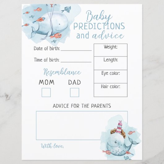 Budget Walvis Baby Shower Baby Voorspellingen & Ad (Voorkant)