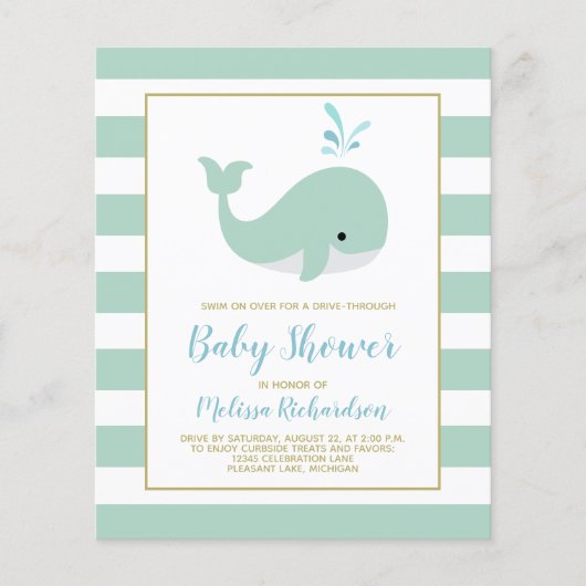 Budget Walvis Drive By Baby Shower Uitnodiging (Voorkant)