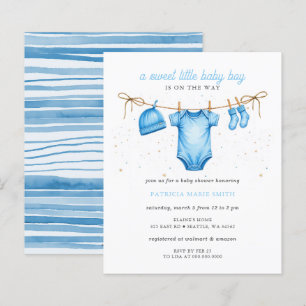 Budget waslijn blauwe jongen babyshower uitnodigin