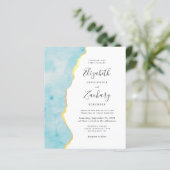 Budget Watercolor Aqua Blue Agate QR Code Wedding (Staand voorkant)