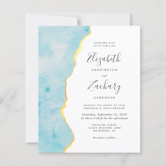 Budget Watercolor Aqua Blue Agate Wedding (Voorkant)