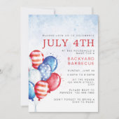 Budget Watercolor Ballonnen Vier Juli Feestje Kaart (Voorkant)