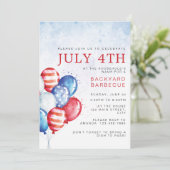Budget Watercolor Ballonnen Vier Juli Feestje Kaart (Staand voorkant)