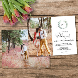 Budget watercolor bladeren monogram foto Bruiloft Flyer