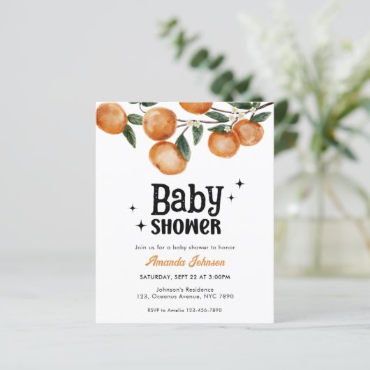 Budget Watercolor Citrus Orange Baby Shower  (Staand voorkant)