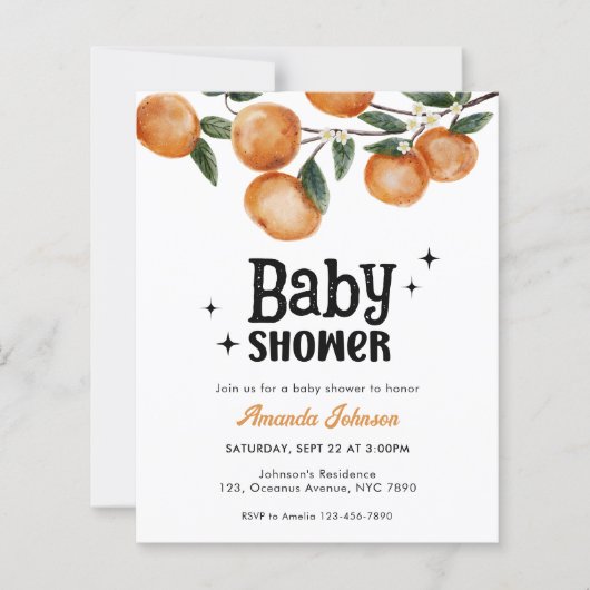 Budget Watercolor Citrus Orange Baby Shower (Voorkant)