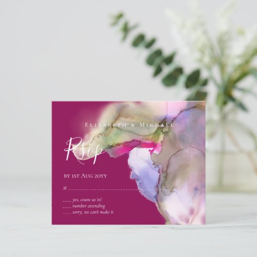 BUDGET Watercolor Huwelijk Abstract Paars  rsvp (Staand voorkant)