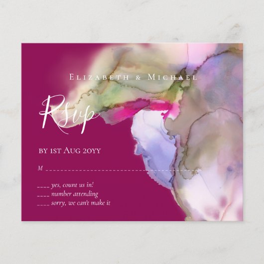 BUDGET Watercolor Huwelijk Abstract Paars  rsvp (Voorkant)