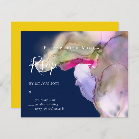 BUDGET Watercolor Trouwdag Abstract Paars  rsvp (Voorkant / Achterkant)