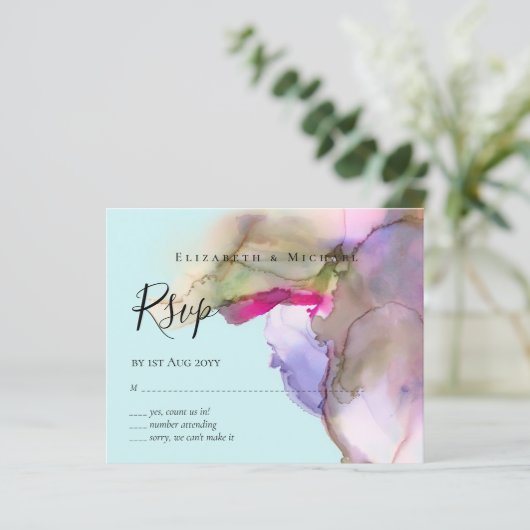 BUDGET Watercolor Trouwdag Abstract Paars  rsvp (Staand voorkant)