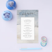 Budget Watercolor Winter Blau Zilver Trouw Menu (Enkel)