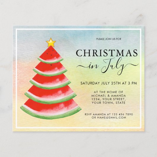 Budget Watermeloen Kerstmis in juli Uitnodiging (Voorkant)