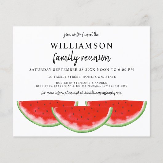 Budget Watermelon Familiereünie Uitnodiging (Voorkant)