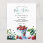 Budget Waterverf Aardbei Baby shower Flyer (Voorkant)
