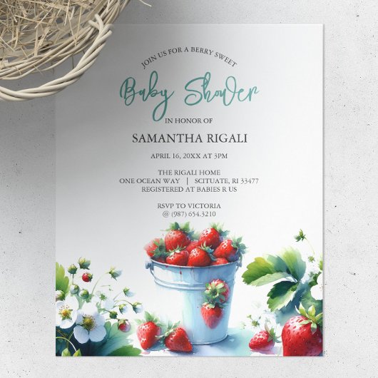Budget Waterverf Aardbei Baby shower Flyer