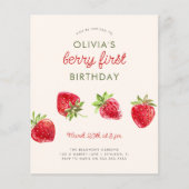 Budget Waterverf Aardbeienbessen Eerste Verjaardag (Voorkant)