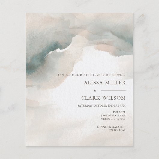 BUDGET Waterverf Abstracte huwelijksuitnodiging (Voorkant)