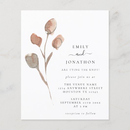 Budget Waterverf Artsy Leaf Wedding Invite (Voorkant)