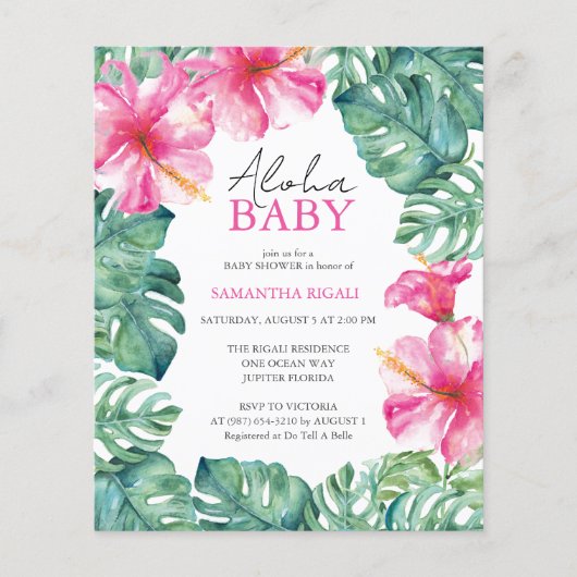 Budget Waterverf Bloemen Baby shower Flyer (Voorkant)