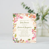 Budget Waterverf Bloemen Baby shower Foto uitnodig (Staand voorkant)