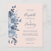 Budget Waterverf Bloemige Stofblauwe Blush Bruilof (Voorkant)